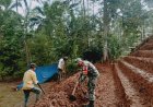 Babinsa Koramil 2507/Langkaplancar Gotong Royong Bangun TPT dan Lapangan Volly di Desa Jadikarya